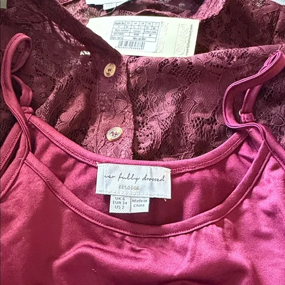 NWT Wine Lace Button Down Shirt with Slip by Never Fully Dressed - Picture 5 of 5